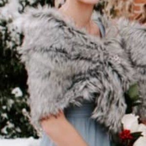 Gray Women's Wedding Faux Fur Shawls and Wraps Bridal Fur Scarf Stoles